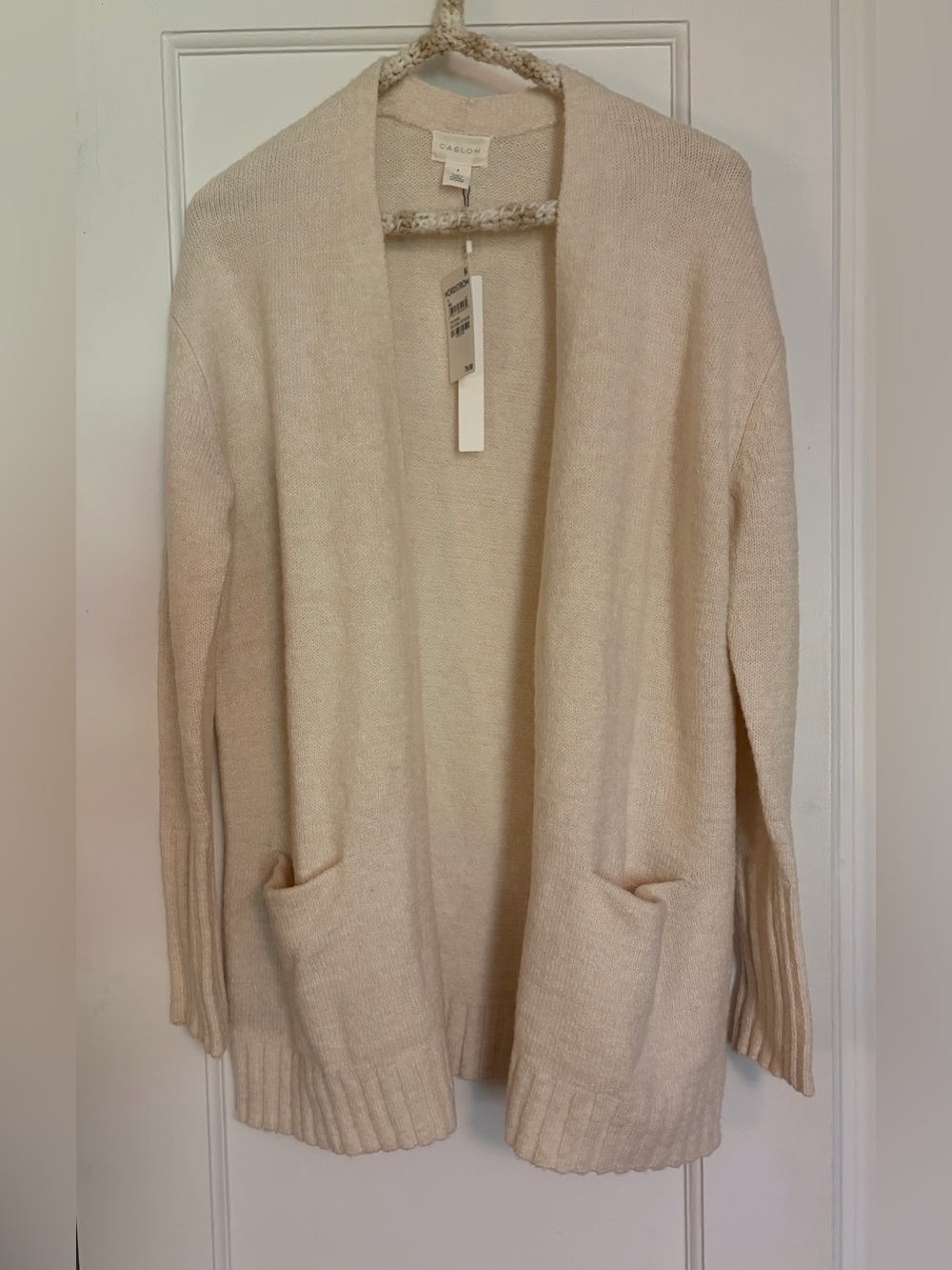 Nordstrom’s Caslon Ivory Open-Front Pocket Knit Cardigan NWT